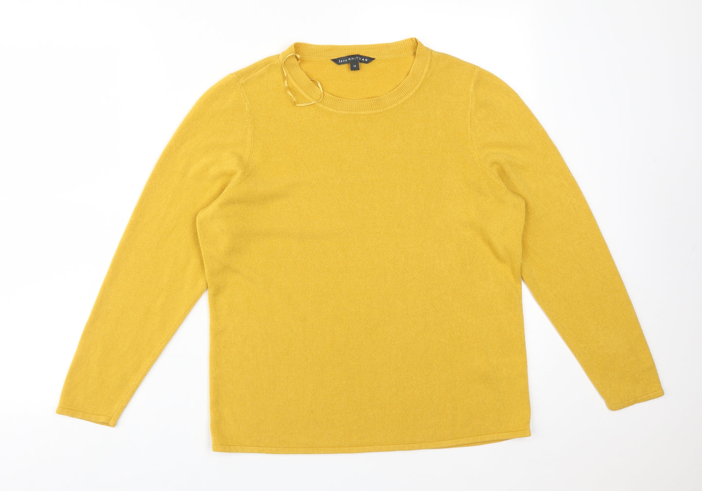 LOVE KNITWEAR Womens Yellow  Acrylic Basic T-Shirt Size 14 Round Neck