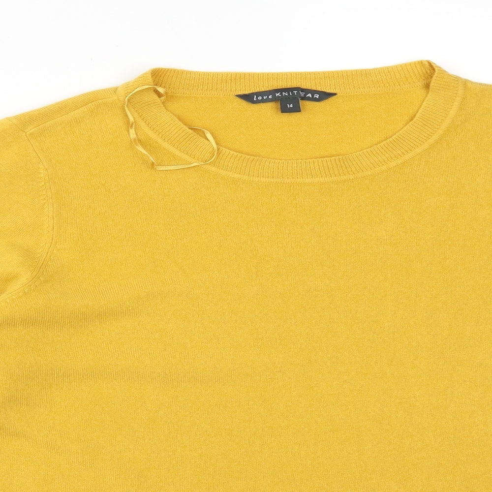 LOVE KNITWEAR Womens Yellow  Acrylic Basic T-Shirt Size 14 Round Neck