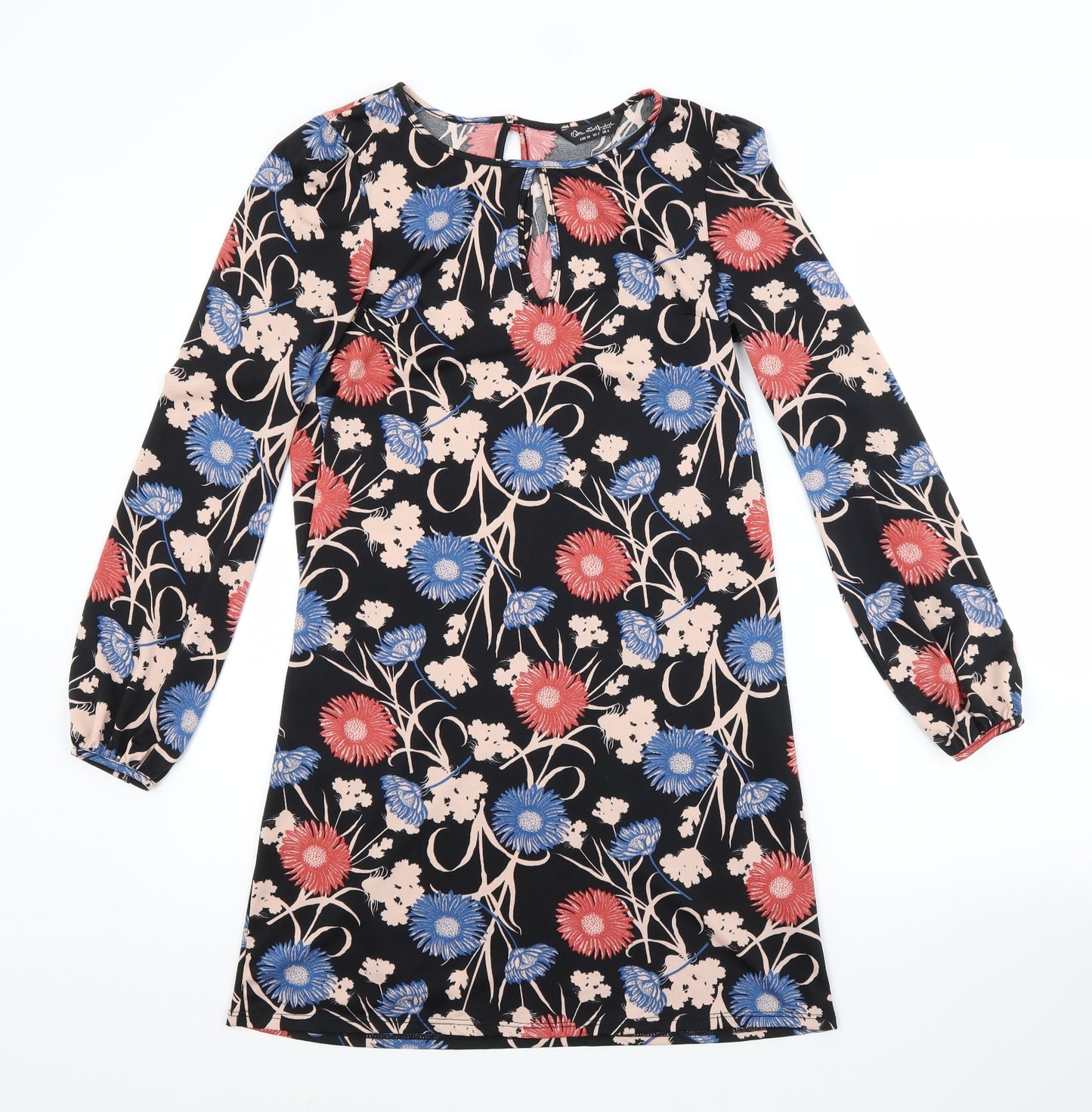 Miss Selfridge Womens Black Floral Polyester A-Line  Size 6 Scoop Neck