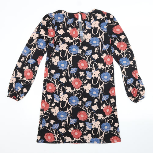 Miss Selfridge Womens Black Floral Polyester A-Line  Size 6 Scoop Neck