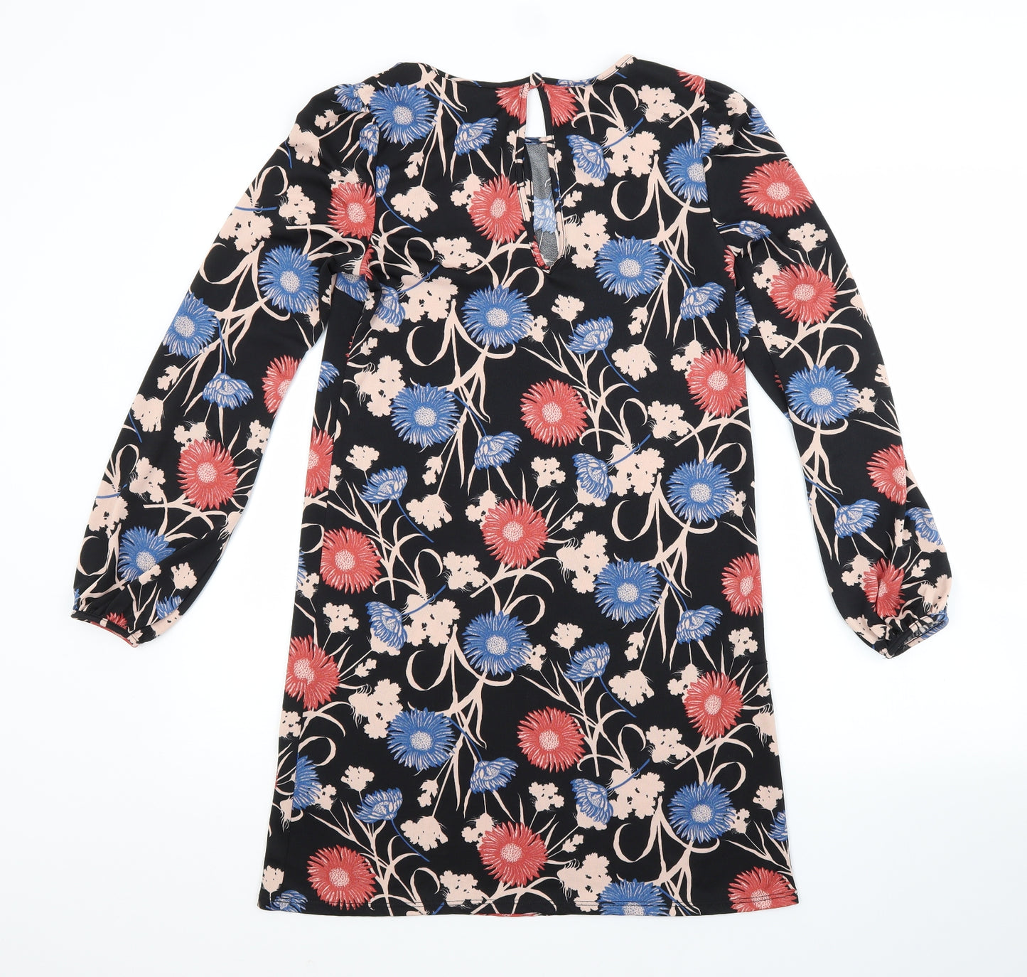 Miss Selfridge Womens Black Floral Polyester A-Line  Size 6 Scoop Neck