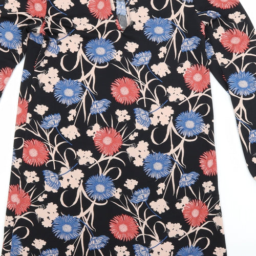 Miss Selfridge Womens Black Floral Polyester A-Line  Size 6 Scoop Neck