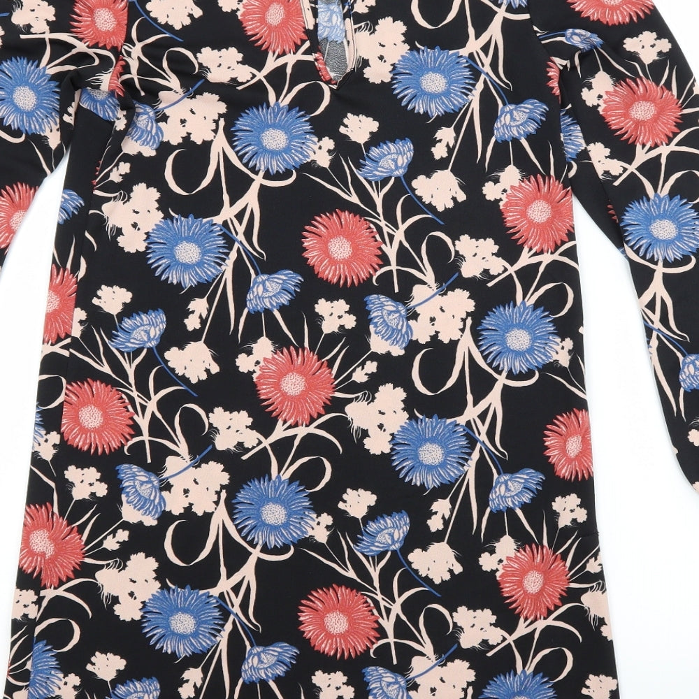 Miss Selfridge Womens Black Floral Polyester A-Line  Size 6 Scoop Neck
