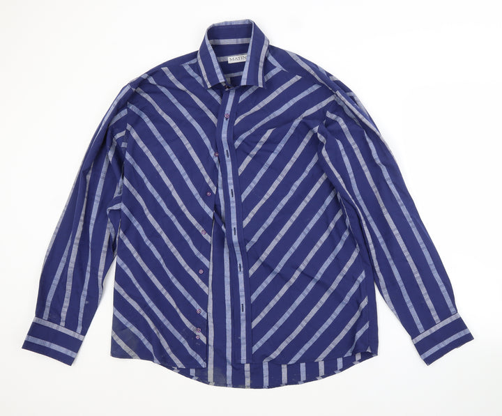 MATINEE Mens Blue Striped Polyester  Button-Up Size L Collared