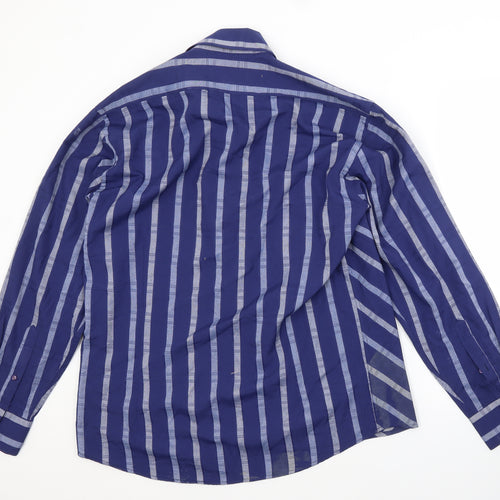 MATINEE Mens Blue Striped Polyester  Button-Up Size L Collared