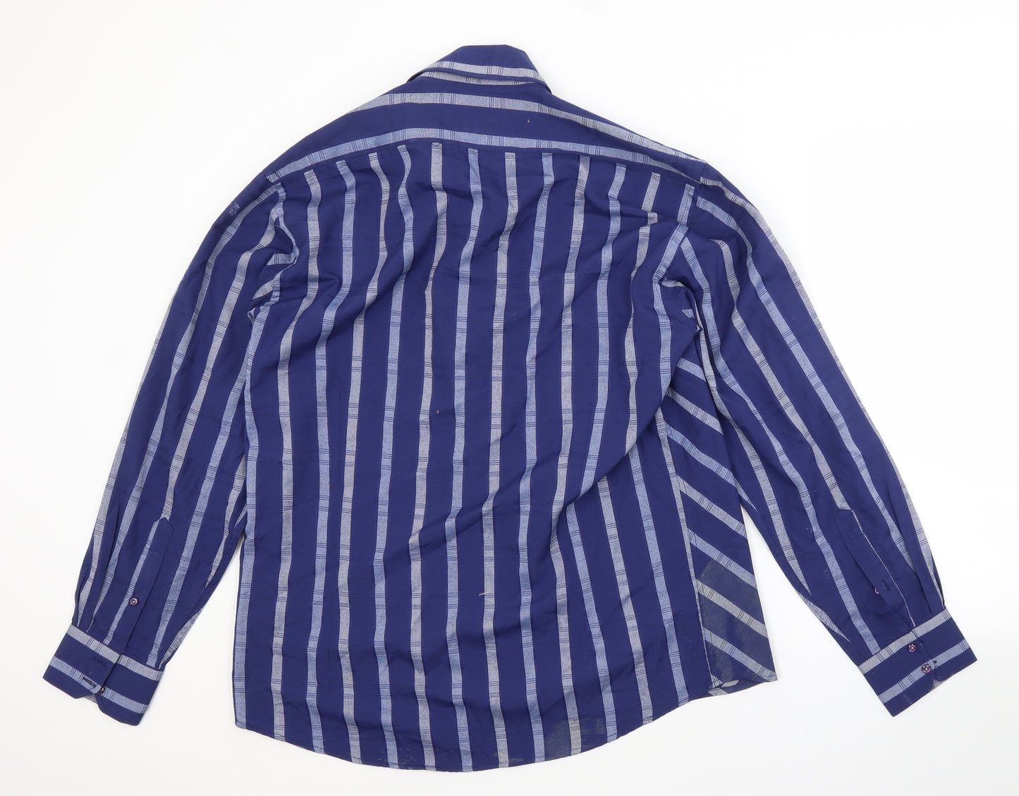 MATINEE Mens Blue Striped Polyester  Button-Up Size L Collared