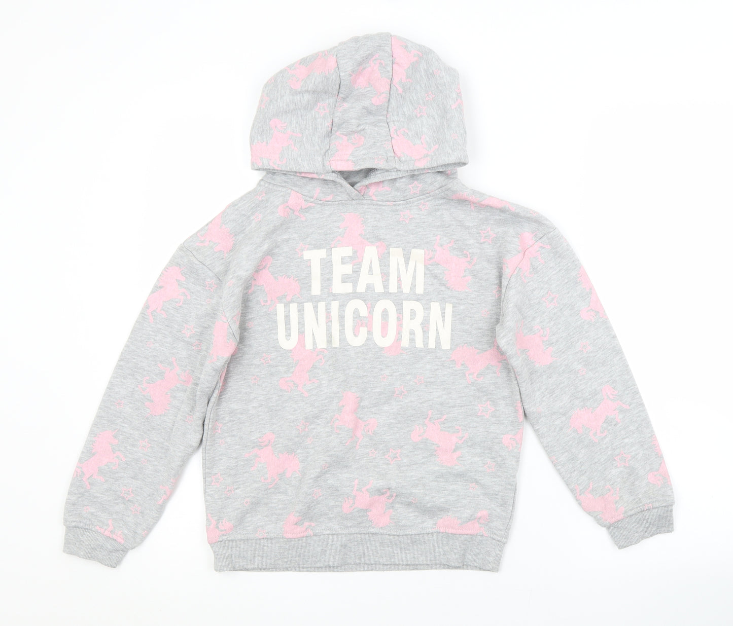 Primark Girls Grey Animal Print Cotton Pullover Hoodie Size 9-10 Years   - UNICORN
