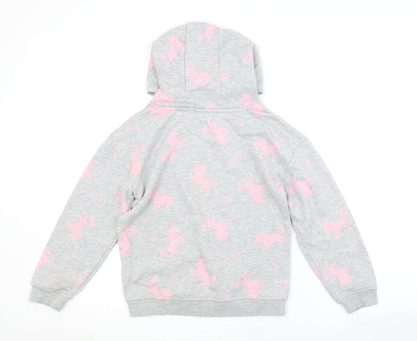 Primark Girls Grey Animal Print Cotton Pullover Hoodie Size 9-10 Years   - UNICORN