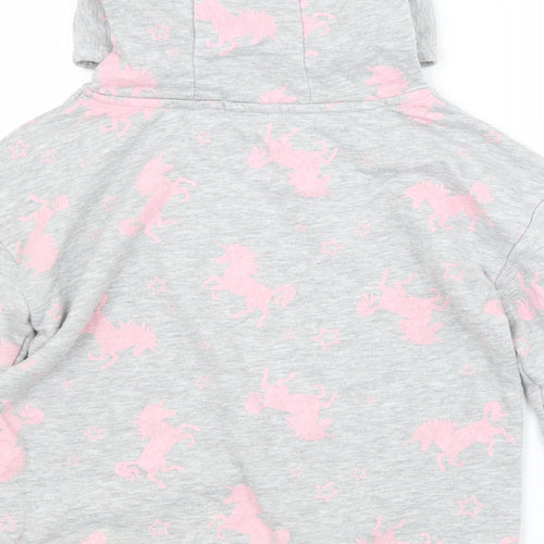 Primark Girls Grey Animal Print Cotton Pullover Hoodie Size 9-10 Years   - UNICORN