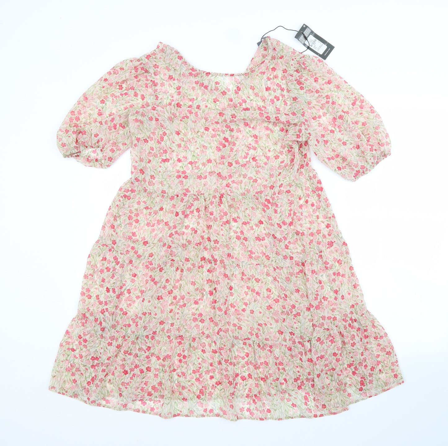 Primark Womens Beige Floral  A-Line  Size 8 Boat Neck