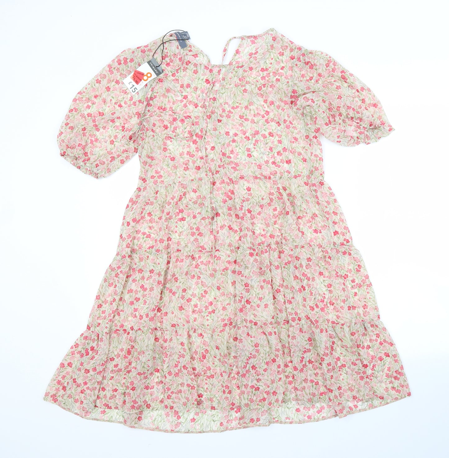 Primark Womens Beige Floral  A-Line  Size 8 Boat Neck