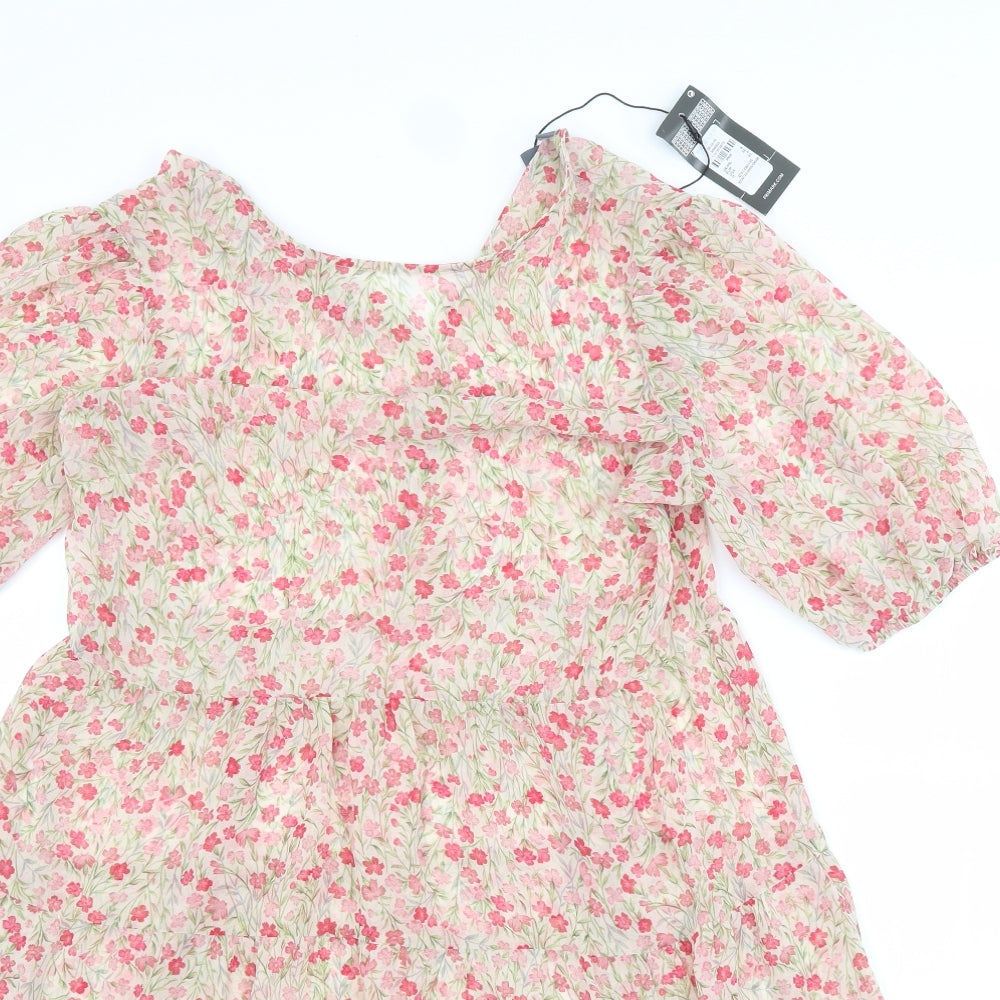 Primark Womens Beige Floral  A-Line  Size 8 Boat Neck