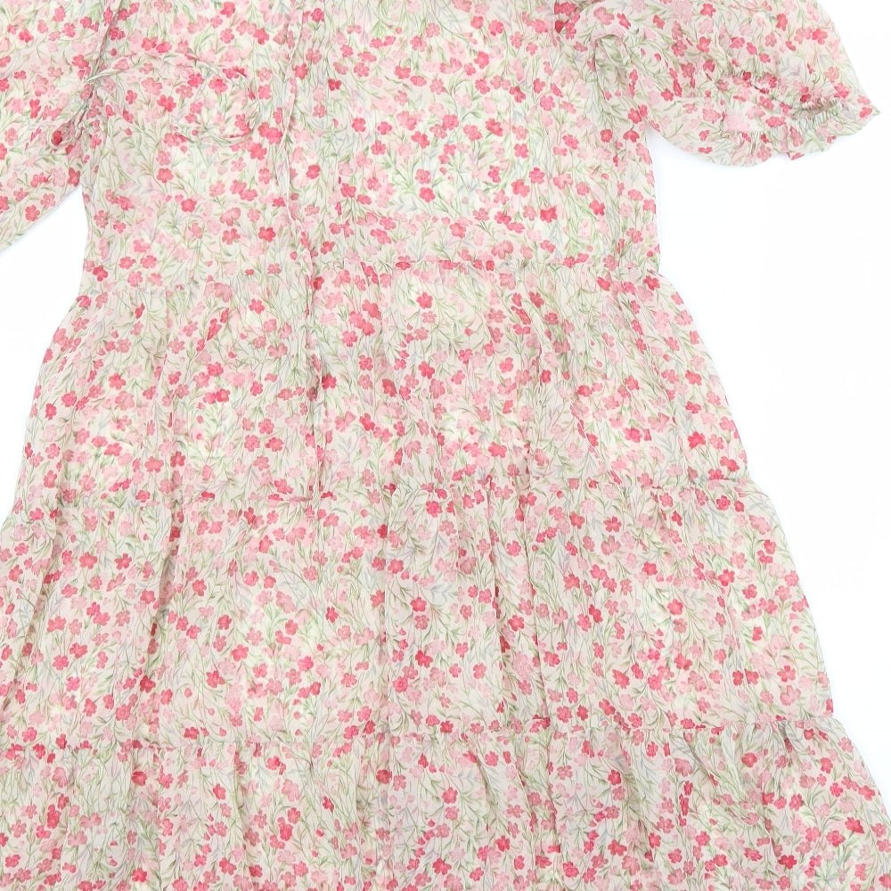 Primark Womens Beige Floral  A-Line  Size 8 Boat Neck