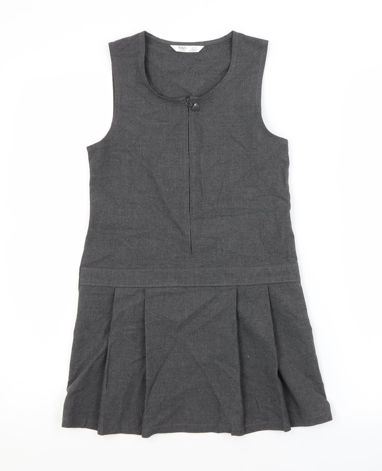 M&S Girls Grey  Polyester Pinafore/Dungaree Dress  Size 6-7 Years Scoop Neck  - SCHOOL DRESS