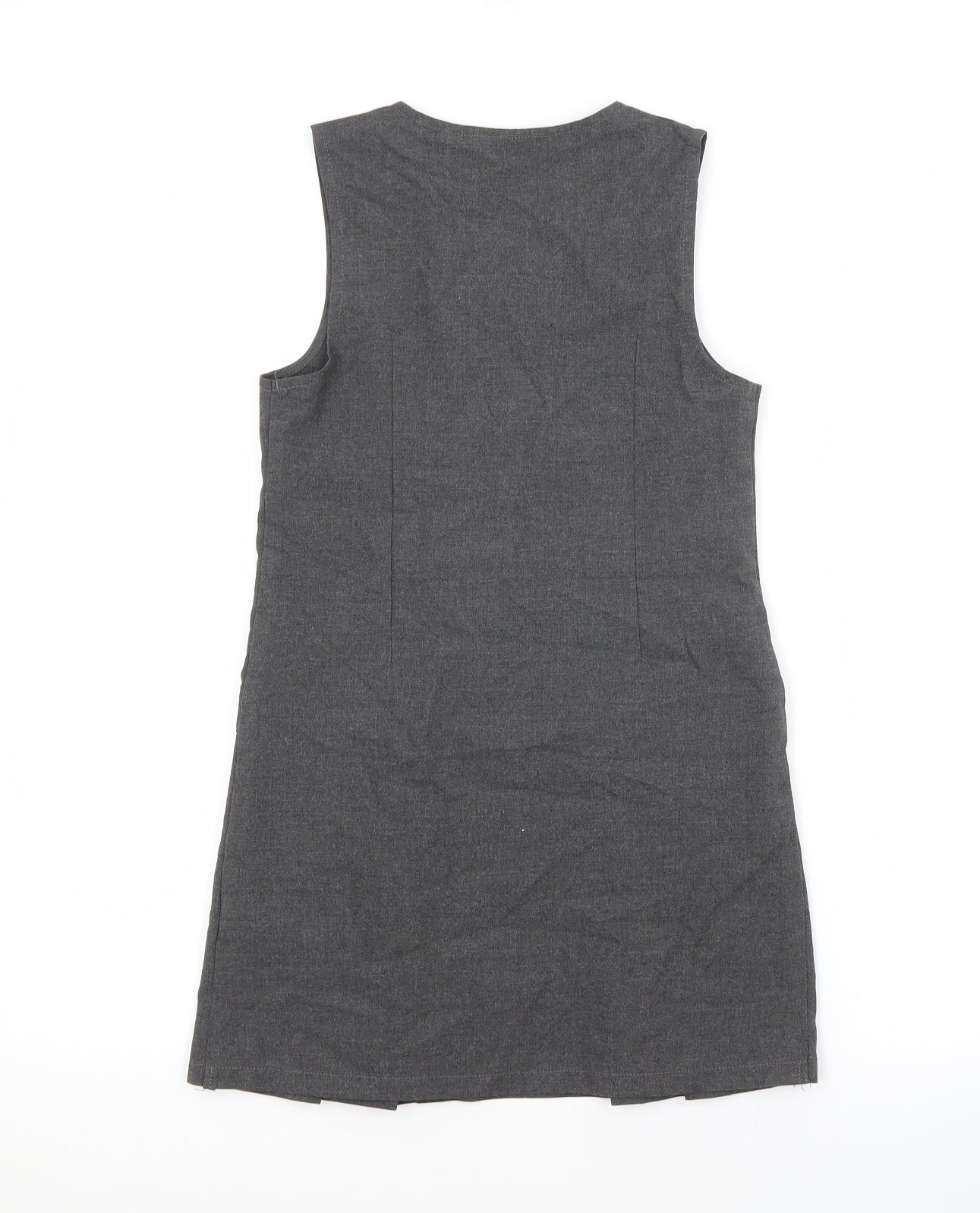 M&S Girls Grey  Polyester Pinafore/Dungaree Dress  Size 6-7 Years Scoop Neck  - SCHOOL DRESS