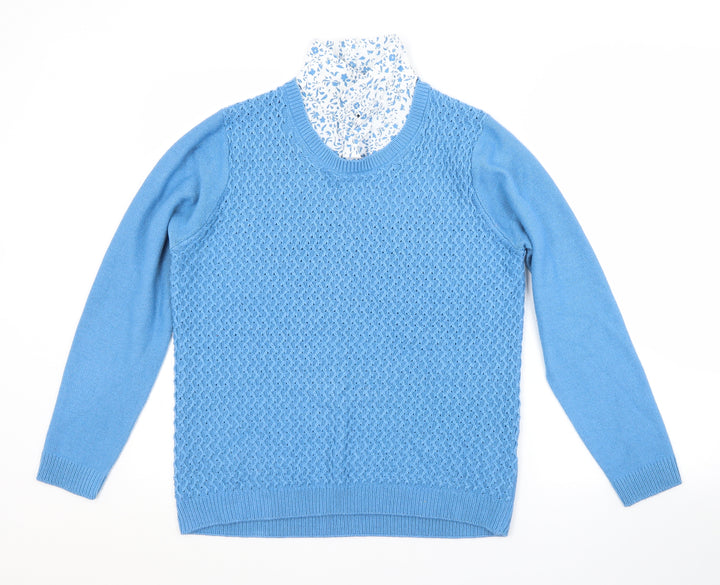 ISLE Womens Blue Collared Argyle/Diamond Acrylic Jumper Size 14