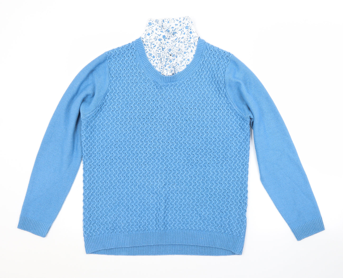 ISLE Womens Blue Collared Argyle/Diamond Acrylic  Jumper Size 14