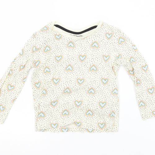 Primark Girls Beige Spotted Cotton Basic T-Shirt Size 12-18 Months Crew Neck