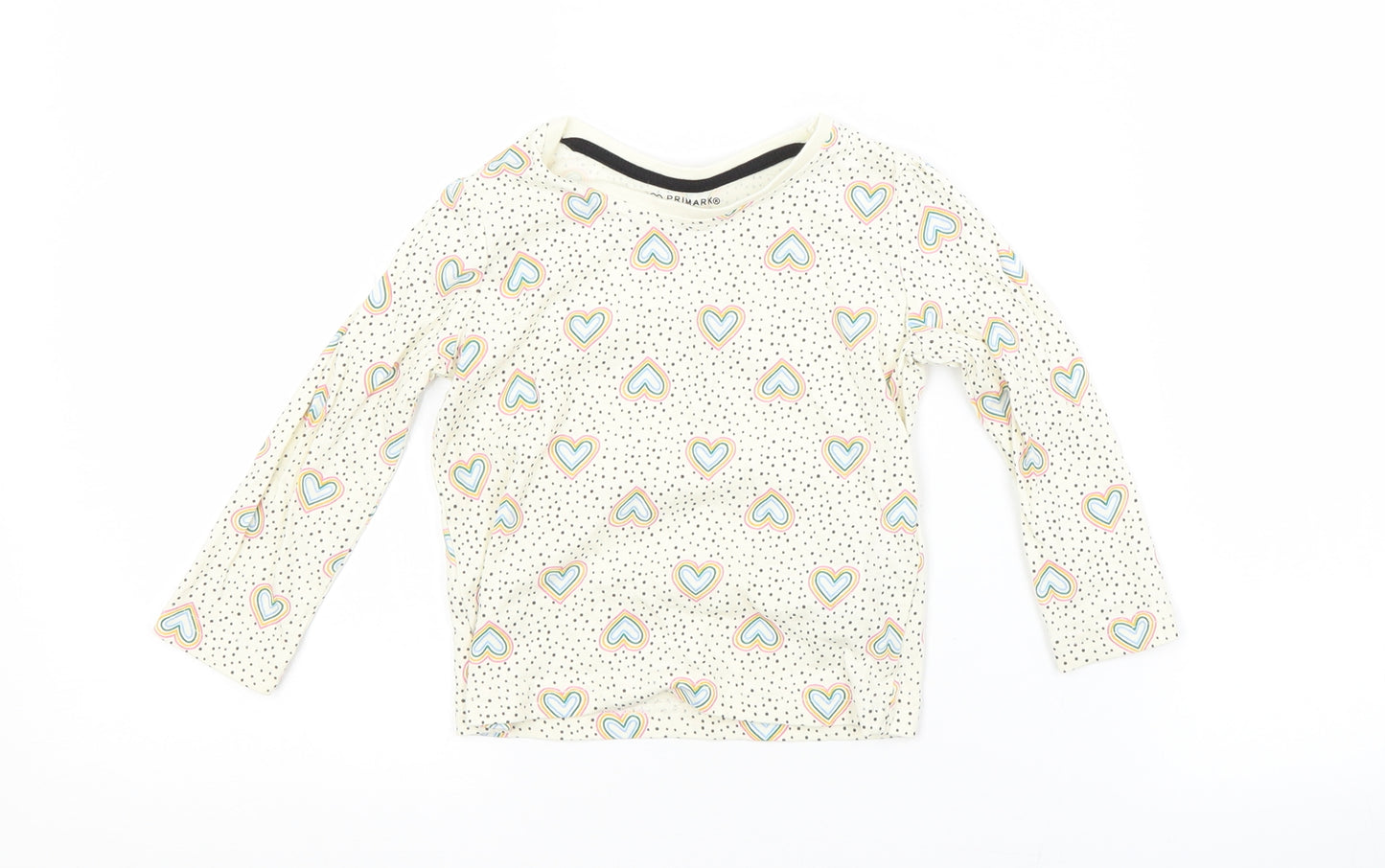 Primark Girls Beige Spotted Cotton Basic T-Shirt Size 12-18 Months Crew Neck