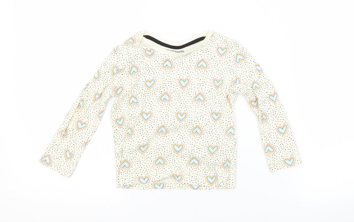 Primark Girls Beige Spotted Cotton Basic T-Shirt Size 12-18 Months Crew Neck