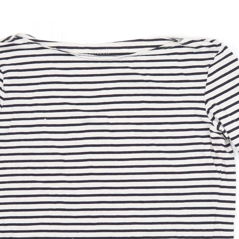 Atmosphere Womens White Striped Cotton Basic T-Shirt Size 12 Boat Neck