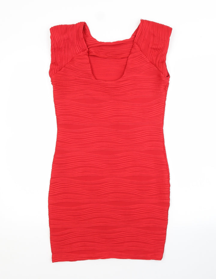 Preworn Womens Red  Polyester Pencil Dress   Scoop Neck