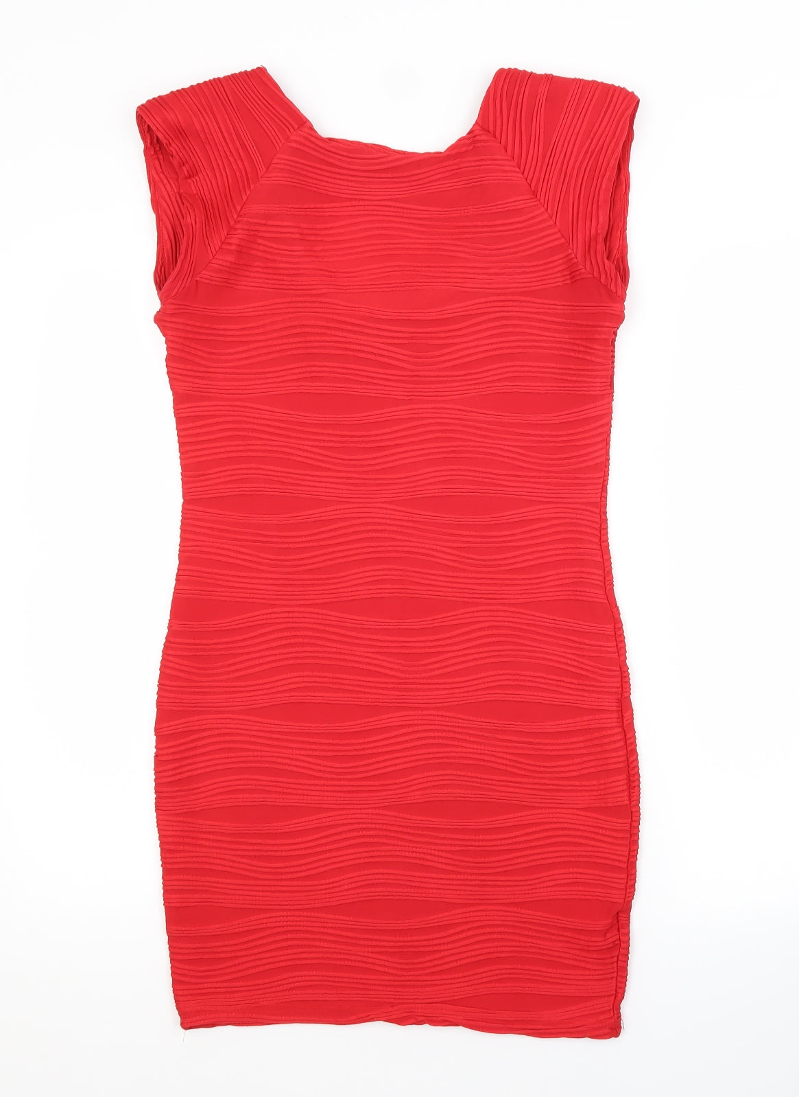Preworn Womens Red  Polyester Pencil Dress   Scoop Neck