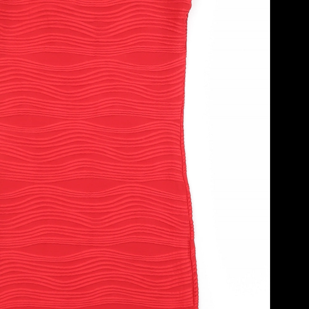 Preworn Womens Red  Polyester Pencil Dress   Scoop Neck