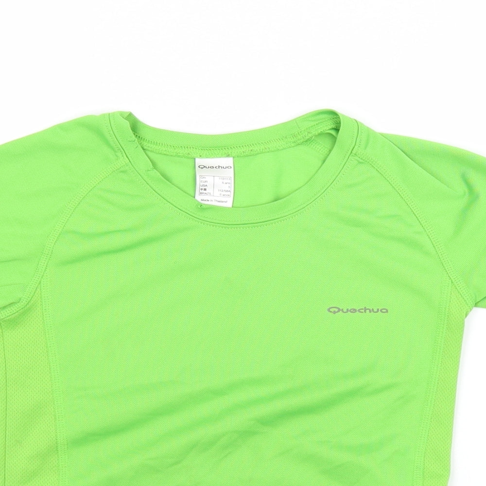 Quechua Boys Green  Polyester Basic Casual Size 5-6 Years Crew Neck