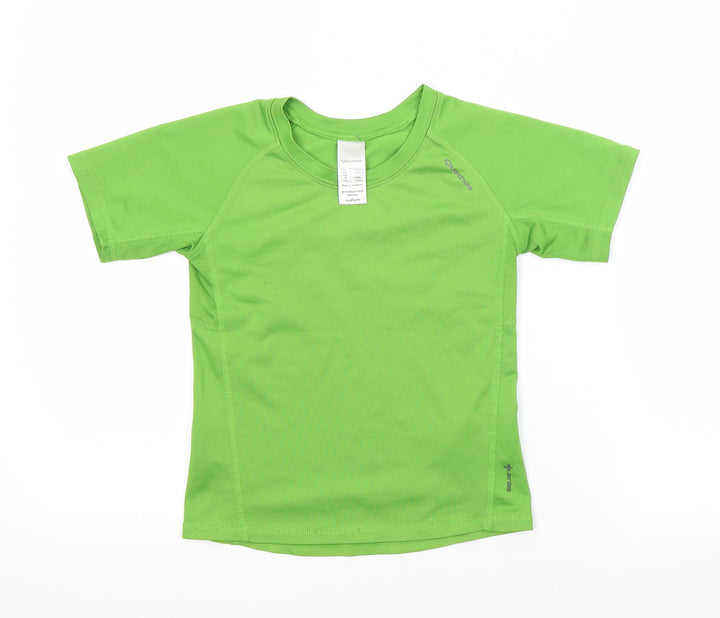 Quechua Boys Green Polyester Basic Casual Size 5-6 Years Crew Neck