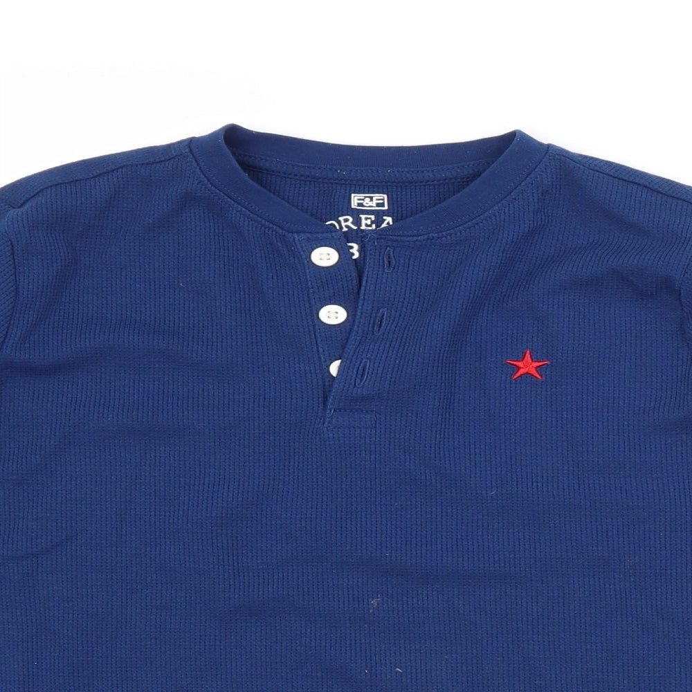 F&F Boys Blue  Cotton Basic T-Shirt Size 9-10 Years Crew Neck