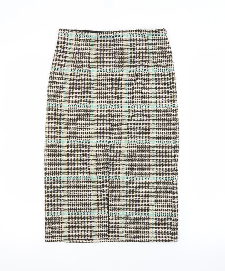 Stradivarius Womens Beige Check Straight & Pencil Skirt Size S