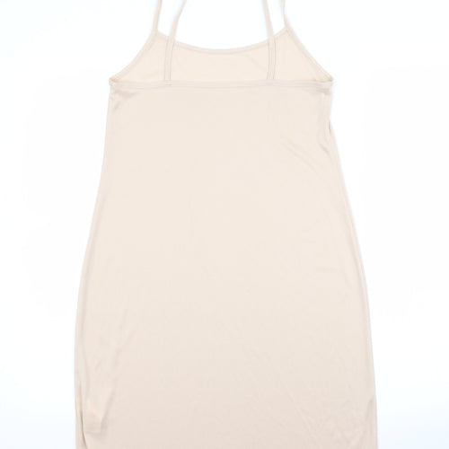 Primark Womens Beige Batik Polyester Slip Dress  Size 8 Scoop Neck
