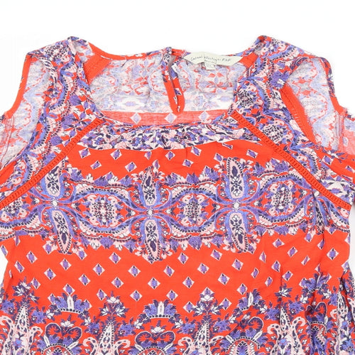 F&F Womens Red Argyle/Diamond  Basic Blouse Size 6 Scoop Neck
