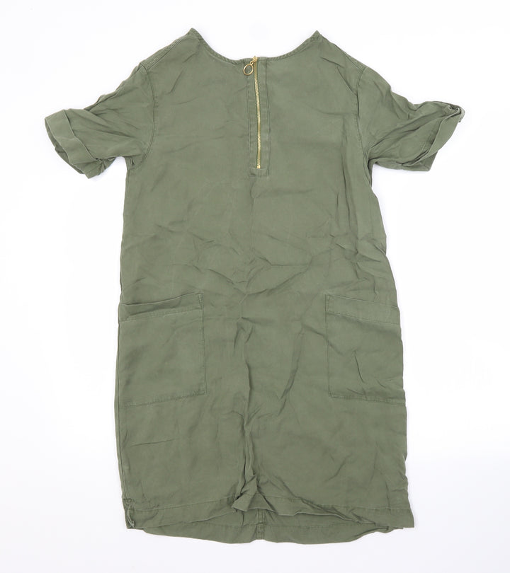 F&F Womens Green Lyocell Shirt Dress Size 6 Crew Neck