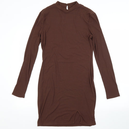 SheIn Womens Brown  Polyester Pencil Dress  Size L Crew Neck