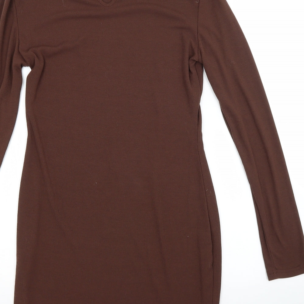 SheIn Womens Brown  Polyester Pencil Dress  Size L Crew Neck