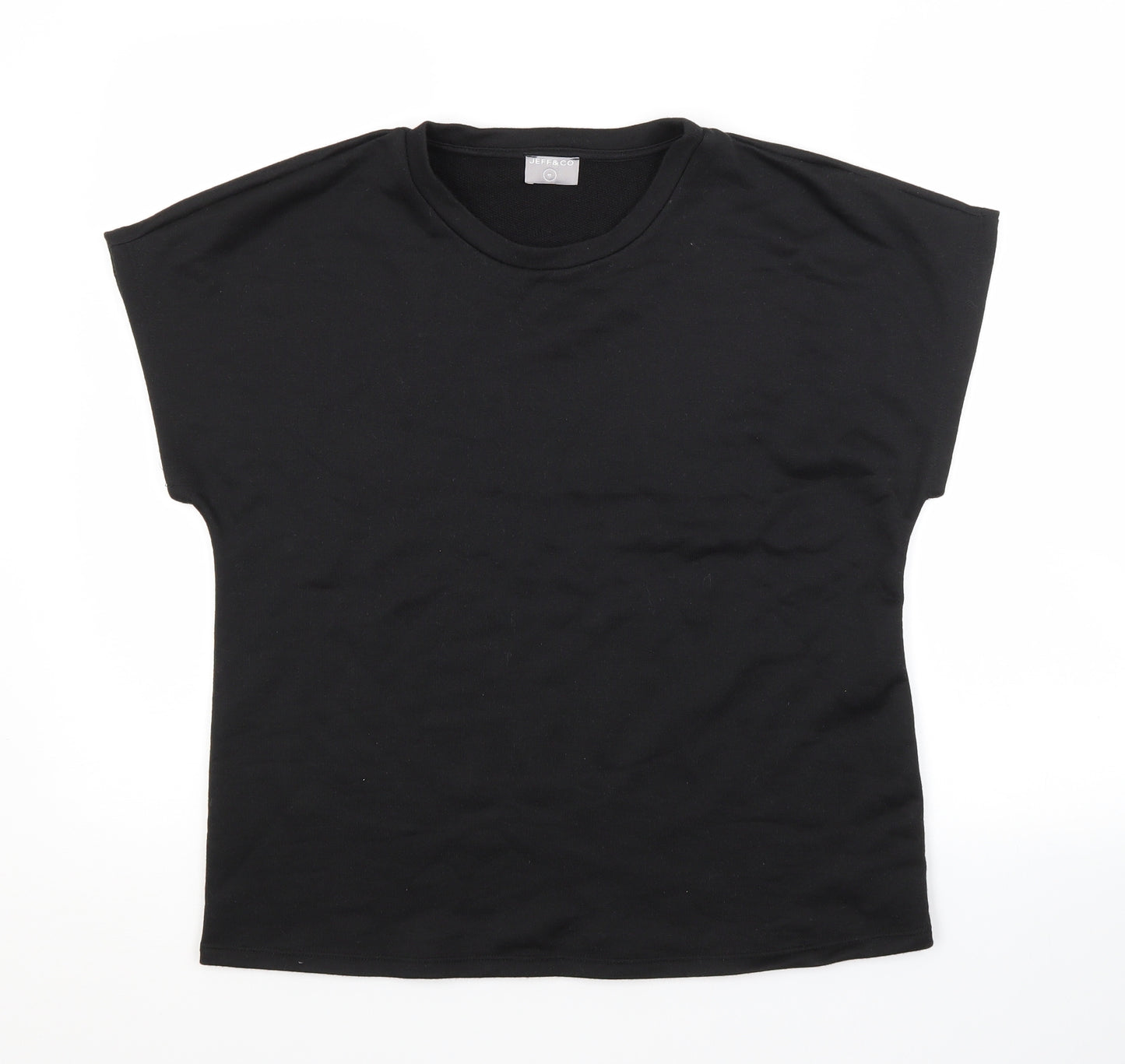 JEFF & CO Womens Black  Polyester Basic T-Shirt Size 10 Crew Neck