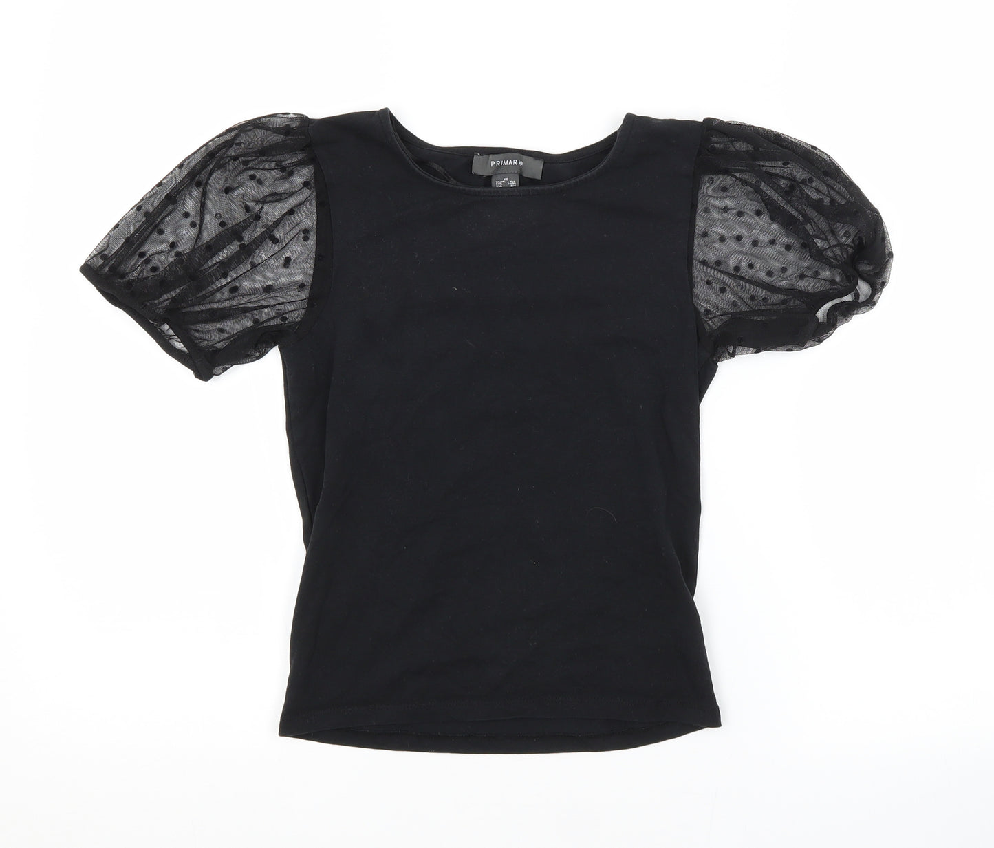 Primark Womens Black  Cotton Basic Blouse Size 6 Crew Neck