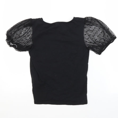 Primark Womens Black  Cotton Basic Blouse Size 6 Crew Neck