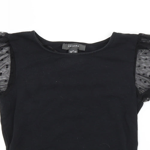 Primark Womens Black  Cotton Basic Blouse Size 6 Crew Neck