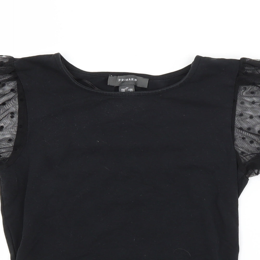 Primark Womens Black  Cotton Basic Blouse Size 6 Crew Neck