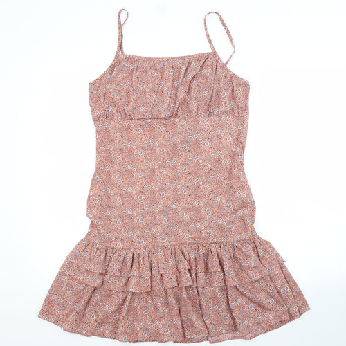 Boohoo Womens Pink Floral Polyester A-Line  Size 12 Square Neck