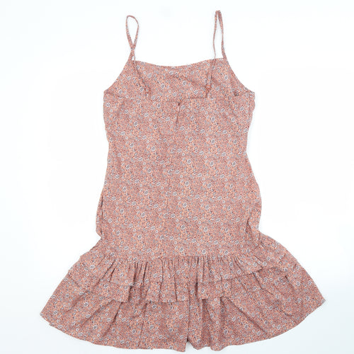 Boohoo Womens Pink Floral Polyester A-Line  Size 12 Square Neck