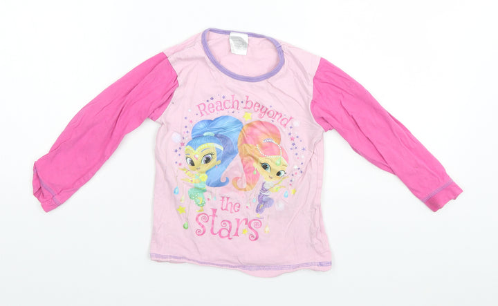 Preworn Girls Pink Solid Cotton Top Pyjama Pants Size 6-7 Years - Reach beyond the Stars