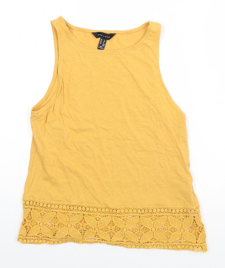 New Look Womens Orange  Cotton Basic Tank Size 10 Round Neck