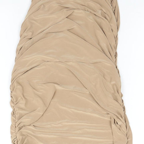 Boohoo Womens Beige  Polyester Pencil Dress  Size 10 Off the Shoulder