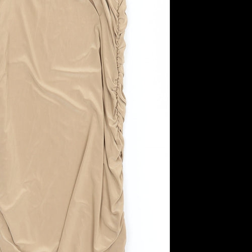 Boohoo Womens Beige  Polyester Pencil Dress  Size 10 Off the Shoulder
