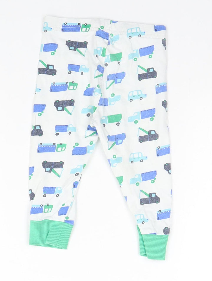 Mothercare Girls White Geometric Cotton Sweatpants Leggings Size 12-18 Months - Cars and Trucks