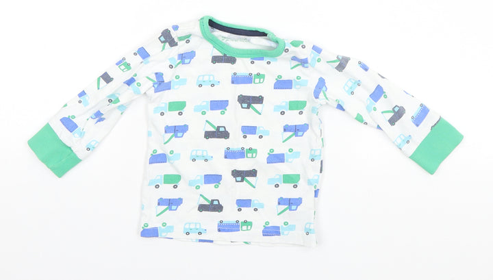 Mothercare Baby White Geometric Cotton  Pyjama Top Size 12-18 Months   - Cars and Trucks